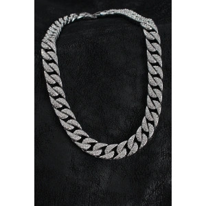 BFS Pirinç Zirkon Taşlı Cuba Gurmet Model Gümüş Renk Erkek Kolye