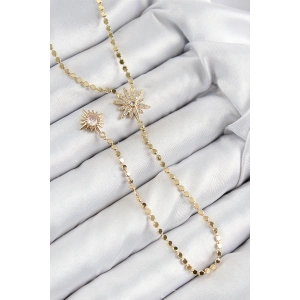 BFS Pirinç Zirkon Taşlı Ezme Zincirli Kutup Yıldızı Model Gold Renk Y Kolye