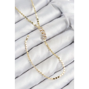 BFS Pirinç Zirkon Taşlı Ezme Zincirli Model Gold Renk Y Kolye