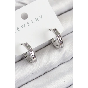 BFS Pirinç Zirkon Taşlı Halka Model Gümüş Renk Kadın Küpe