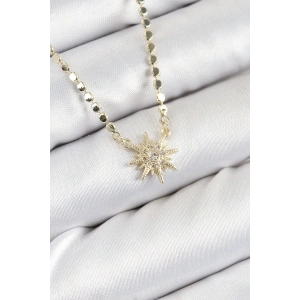 BFS Pirinç Zirkon Taşlı Kutup Yıldızı Model Ezme Zincir Gold Renk Kadın Kolye