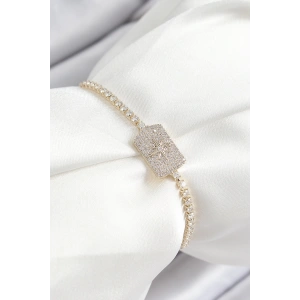 BFS Pirinç Zirkon Taşlı Kutup Yıldızı Model Gold Renk Asansörlü Kadın Bileklik