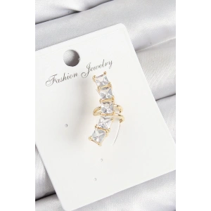 BFS Pirinç Zirkon Taşlı Model Gold Renk Sağ Kıkırdak Küpe