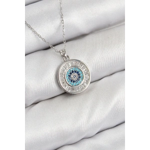 BFS Pirinç Zirkon Taşlı Su Yolu Nazar Model Gümüş Renk Kadın Kolye