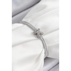 BFS Pirinç Zirkon Taşlı X Detaylı Su Yolu Model Gümüş Renk Asansörlü Kadın Bileklik