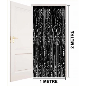 BFS   Siyah Renk Ekstra Metalize Parlak Saçaklı Arka Fon Perde İthal A Kalite 1x2 Metre