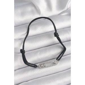 BFS Siyah Renk İpli Asansör Zirkon Taşlı Gümüş Messika Model Kadın Bileklik