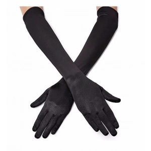BFS     Siyah Renk Likralı Dirseğe Kadar Uzun Kumaş Eldiven 40 cm