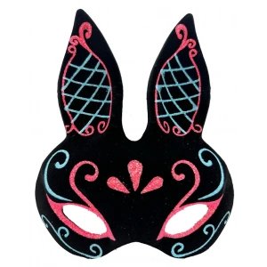BFS   Siyah Renk Mavi Kırmızı Simli Siyah Süet Kaplama Tavşan Maskesi 18x16 cm