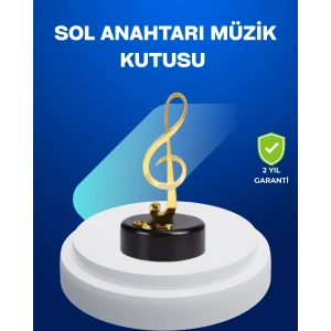 BFS Sol Anahtarı Figürlü Dönen Müzik Kutusu Altın Renk Dekoratif