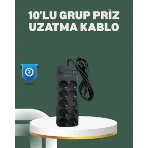 BFS Termal Koruma Sistemli USB Type-C 10’lu Grup Priz 2m 2500W Güç Kapasiteli