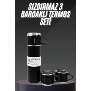 BFS Termos Seti Paslanmaz Çelik 3 Bardaklı Vakumlu Termos Set 500 Ml 12 Saate Kadar Isı Koruma