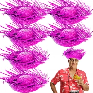 BFS   Tropikal Parti Pembe Fuşya Hasır Hawaii Şapkası 13x36 cm