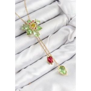 BFS VIP Pirinç Zirkon Taşlı Çiçek Model Gold Renk Asansörlü Kadın Kolye