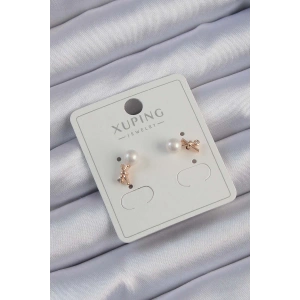 BFS Xuping Rose Renk Zirkon Taşlı İncili Minimal Fiyonk Küpe