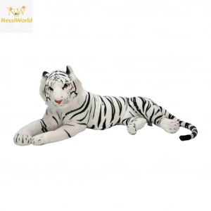 BFS Yan Yatan Beyaz Peluş Kaplan 90 cm