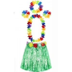 BFS   Yetişkin ve Çocuk Uyumlu Luau Aloha Hawaii Yeşil Etek ve Renkli Kolye Taç 2 Adet Bileklik Seti