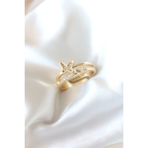 BFS Zirkon Taşlı Altın Kaplama Kelebek Kadın Yüzük