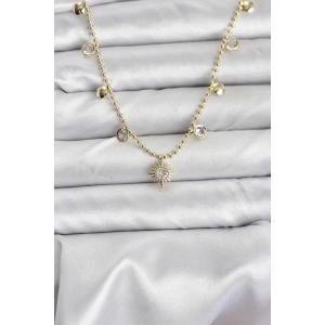 BFS Zirkon Taşlı Kutup Yıldızı Model Pirinç Gold Renk Kadın Kolye