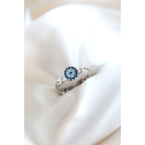 BFS Zirkon Taşlı Nazarlı Gümüş Kaplama Kadın Yüzük