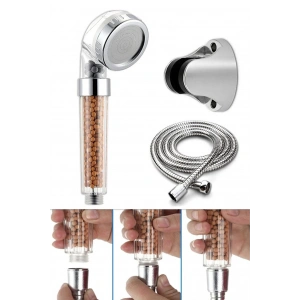 Filtreli Ve Su Tasarruflu Arıtmalı Duş Başlığı Seti Boncuklu Başlık Hortum Ve Mafsal Set