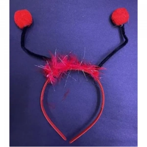 Kırmızı Ponponlu Gösteriler İçin Plastik Uğur Böceği Tacı