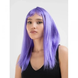 Lila Renk Uzun Düz Parti Peruğu