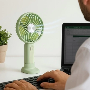 Masa Üstü Standlı USB ile Şarj Olabilen 3 Ayarlı Fan Modlu Çanta Tipi El Fanı