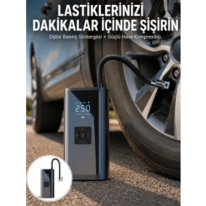 Mey İthalat® 12V Uyumlu Çok İşlevli Akıllı Araç Lastik Pompası Yeni Nesil
