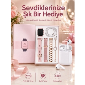 Mey İthalat® 3 Kordonlu Dokunmatik Ekran Akıllı Saat ve 2.Nesil Kablosuz Bluetooth Kulaklık ANC/ENC