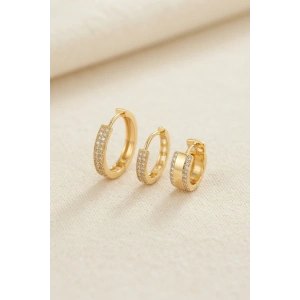 Mey İthalat® 3 lü Set Gold Renk Halka Model Küpe