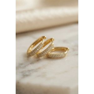 Mey İthalat® 3 lü Set Gold Renk Zirkon Taşlı Kare Halka Küpe