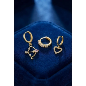 Mey İthalat® 3 lü Set Küpe Gold Renk Eros Yay Detaylı