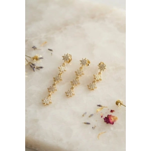 Mey İthalat® 3 lü Set Küpe Gold Renk Kutup Yıldızı Detaylı