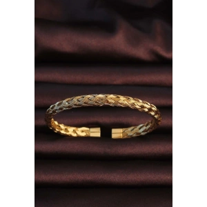 Mey İthalat® 316L Çelik Altın Renk Kalın Yassı Örgü Model Erkek Bileklik