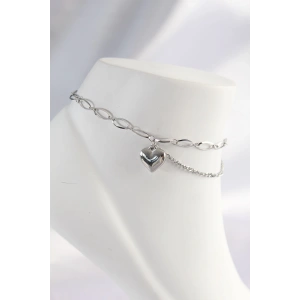 Mey İthalat® 316L Çelik Gümüş Renk Kalp Tasarımlı Halhal