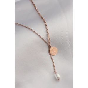 Mey İthalat® 316L Çelik Rose Renk İşlemeli Sallantılı Kadın Kolye