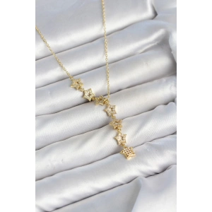 Mey İthalat® 316L Çelik Yıldız Model Gold Renk Zirkon Taşlı Kadın Kolye