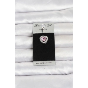 Mey İthalat® 316L Cerrahi Çelik Pembe Kalp Model Göbek Piercing