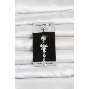 Mey İthalat® 316L Cerrahi Çelik Sallantılı Zirkon Taşlı Model Göbek Piercing