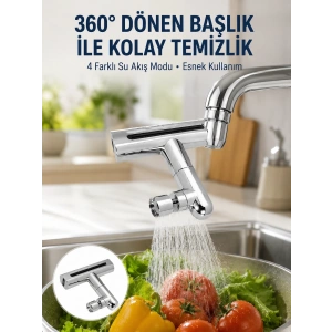 Mey İthalat® 360° Dönüşlü Su Akışı Başlığı | 4ü 1 Arada Kullanım Yeni Nesil