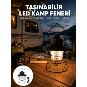 Mey İthalat® 4 Fonksiyonlu Dekoratif Kamp Lambası – Tungsten Ampul, USB Çıkışlı Yeni Nesil