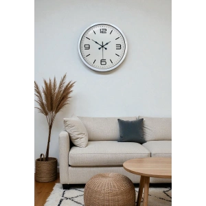 Mey İthalat® 40 cm Beyaz Metal Modern Duvar Saati