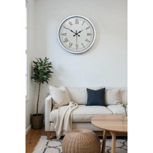 Mey İthalat® 40 cm Beyaz Metal Retro Duvar Saati