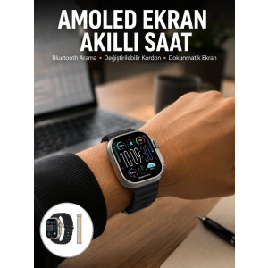 Mey İthalat® 49mm Akıllı Saat Amoled Ekranlı Kadın Erkek Kol Saati Plastik Kordon Yeni Nesil