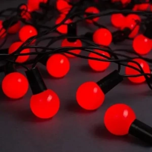 Mey İthalat® 5m 28 LED Mini Top Işık Kırmızı - Fişli, Siyah Kablo