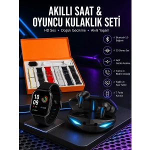Mey İthalat® 7 Kordonlu Akıllı Saat Ve  Kulaklığı ANC Özelliği Kulak İçi Mikrofonlu Sesli Görüşme