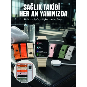 Mey İthalat® 7li Kordon Setli Akıllı Saat Bluetooth Görüşme Bildirim Destekli Çok Fonksiyonlu Smart Watch