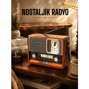 Mey İthalat® Ahşap Görünümlü Retro Bluetooth Radyo USB,AUX Ve SD Kart Girişli