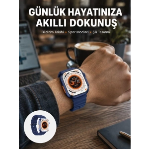 Mey İthalat® Akıllı Saat 360 mAh Çoklu Spor Modlu Lacivert Siyah Kordon Yeni Nesil
